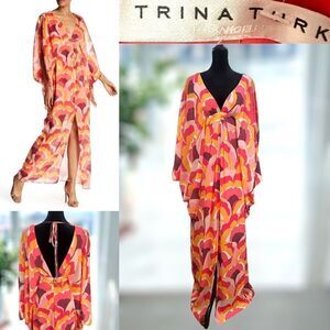 TRINA TURK Silk Kaftan Blossom Maxi Dress Size 0 / XS